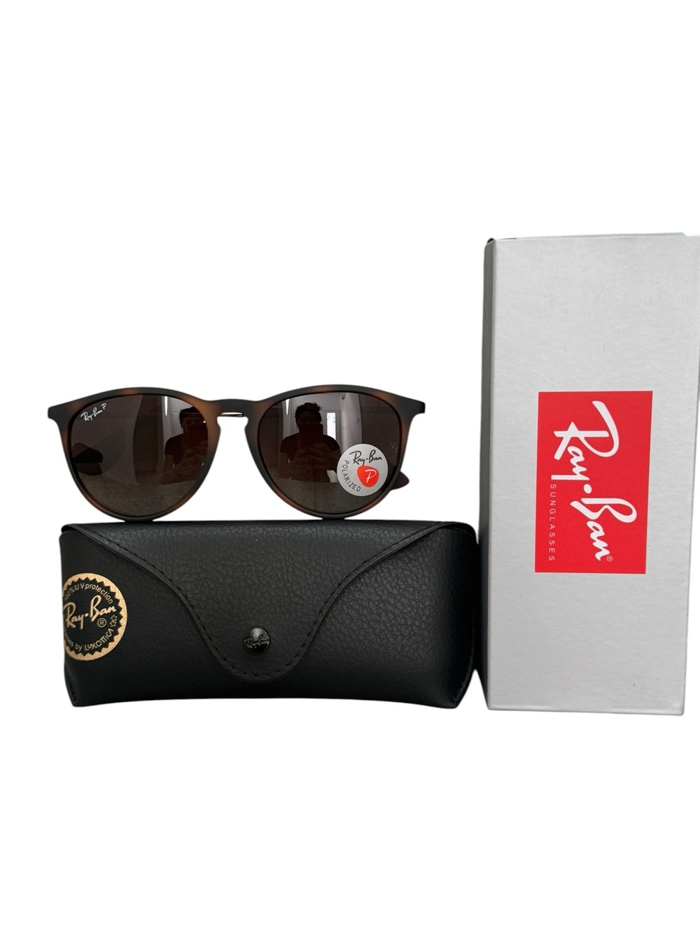 NIB Authentic Ray-Ban Tortoise Erika Polarized Sunglasses with Black Case